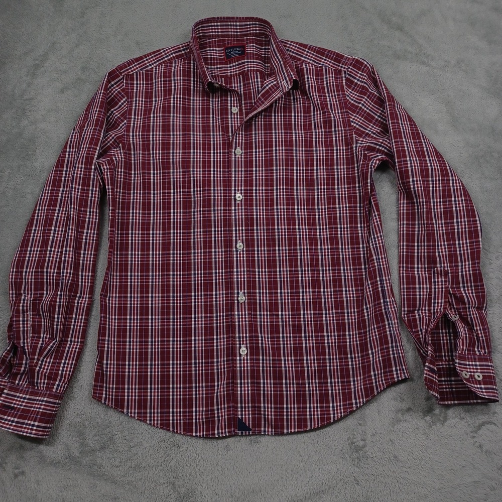 Untuckit Shirt Mens Medium Red‎ Plaid Slim Preppy Casual Button Up Long Sleeve